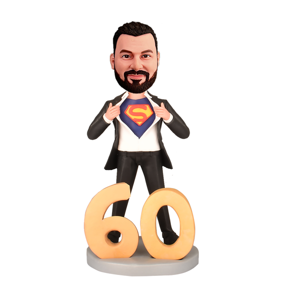 60th Birthday Gift for Dad Custom Bobbleheads - Super Dad