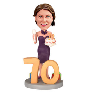 70th Birthday Gift for Woman - Personalized Custom Bobbleheads - The Popular Heroine