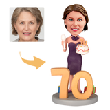 70th Birthday Gift for Woman - Personalized Custom Bobbleheads - The Popular Heroine