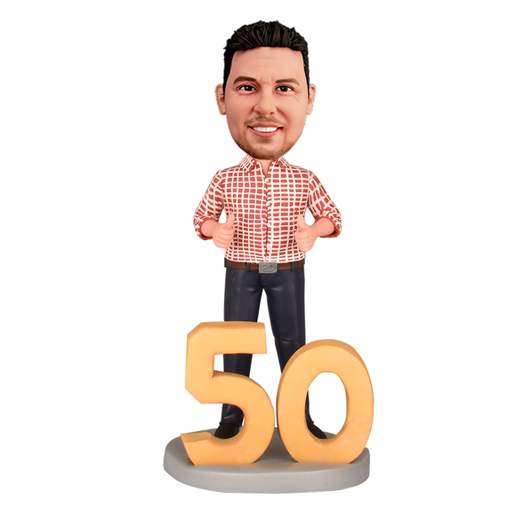 50th Birthday Gifts for Men - Custom Bobbleheads - 50-Year-Old Super Hero