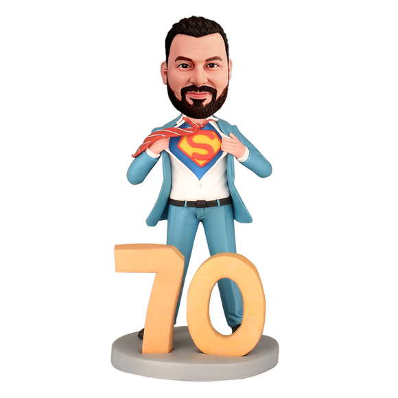 70th Birthday Gift for Dad - Custom Bobbleheads - Super Dad